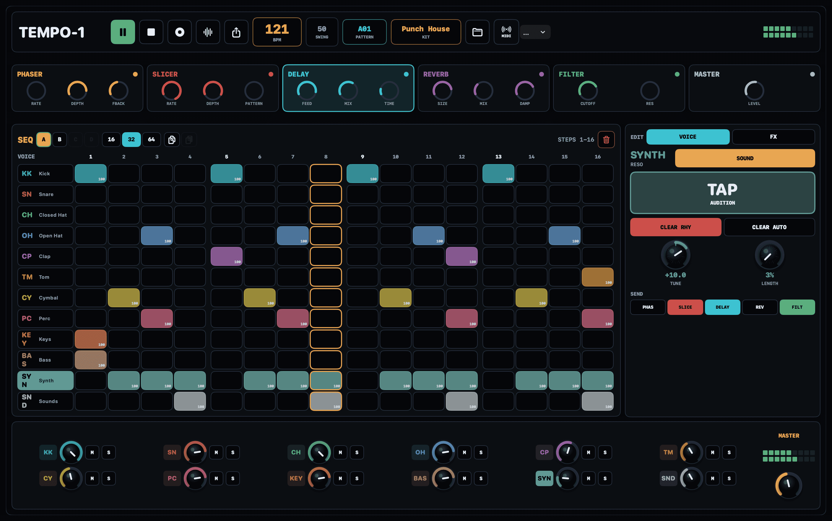 TEMPO-1 drum workstation interface