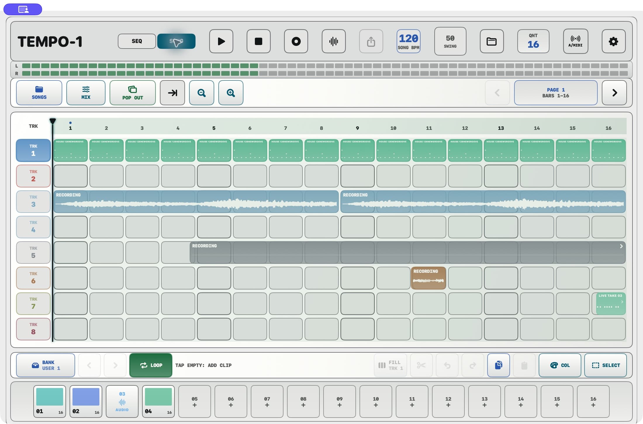 TEMPO-1 2.0 eight-track Song arrangement